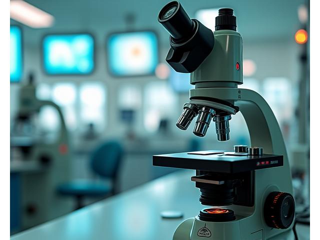 Mikroskop laboratoryjny z rozmazanym tłem, symbolizujący głębokie badania naukowe