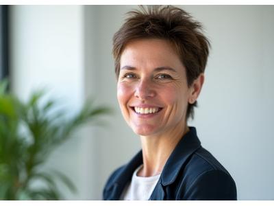 Portret inspirującej Dr. Anny Kowalczyk, specjalistki medycyny funkcjonalnej, w naturalnym, ciepłym oświetleniem. Uśmiecha się, patrząc prosto w obiektyw.